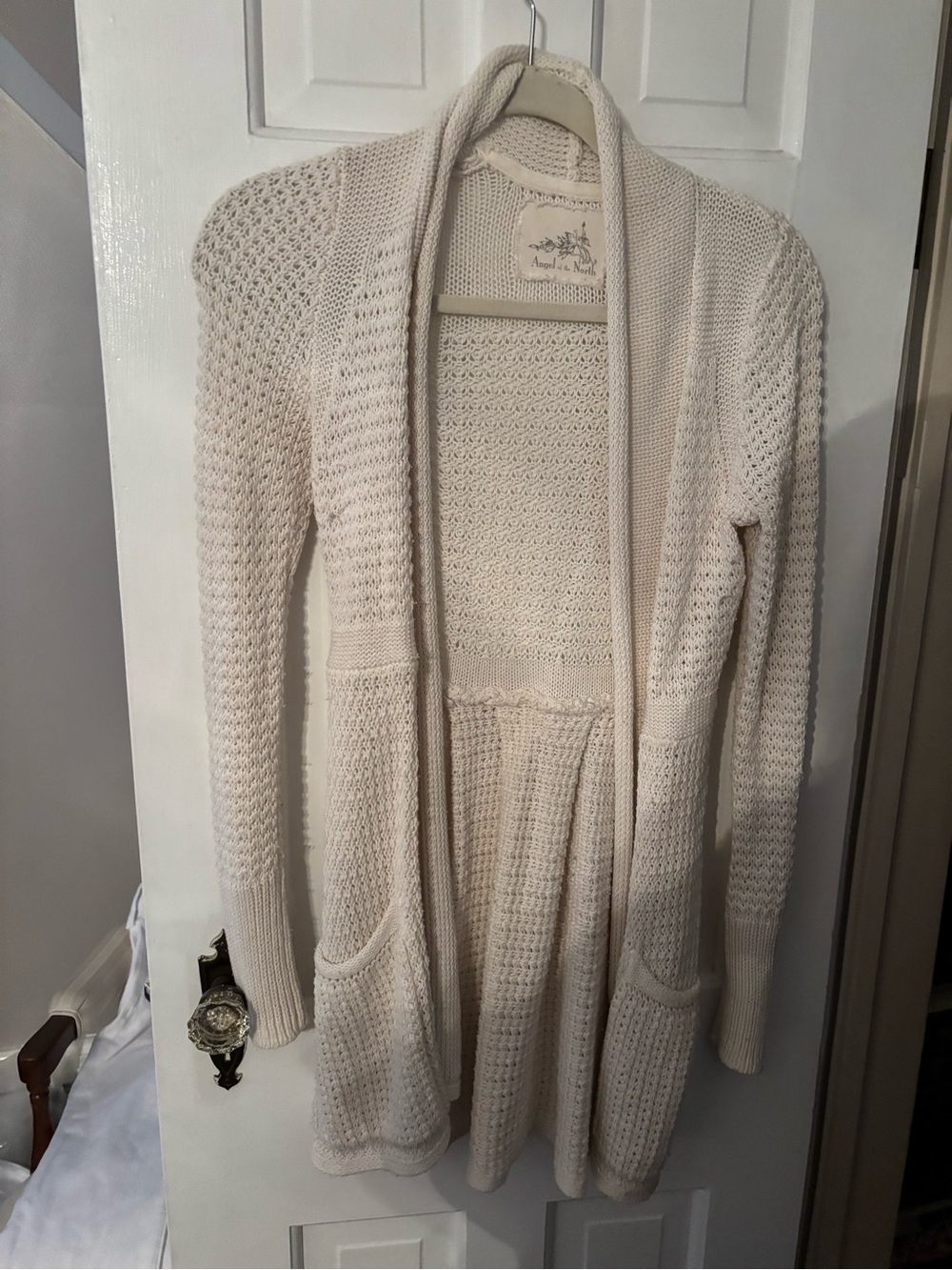 Anthropologie Cream Open-Front Knit Cardigan Sweater